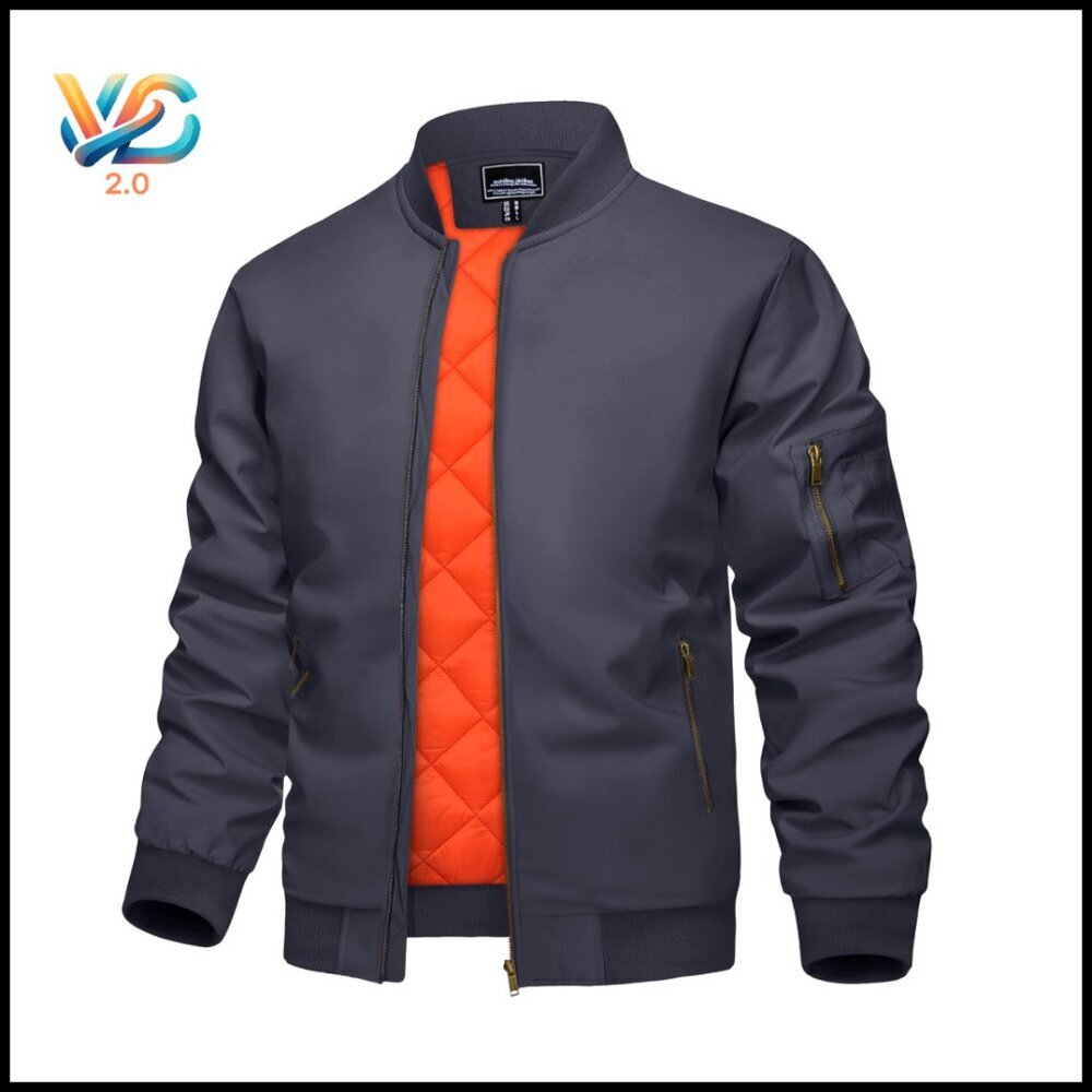 Men's Quilted‎ Windbreaker Jacket Winter Coat Full Zip Pockets